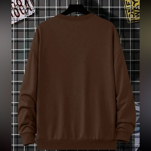 Men's Letter Printed Round Neck Casual Fleece Sweatshirt - Picture 2 of 3